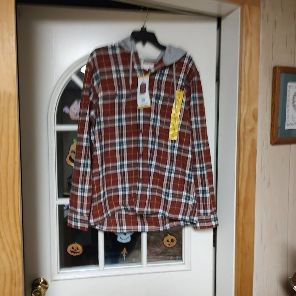 New Aeropostale Brown Plaid Flannel Hoodie Size Men's M